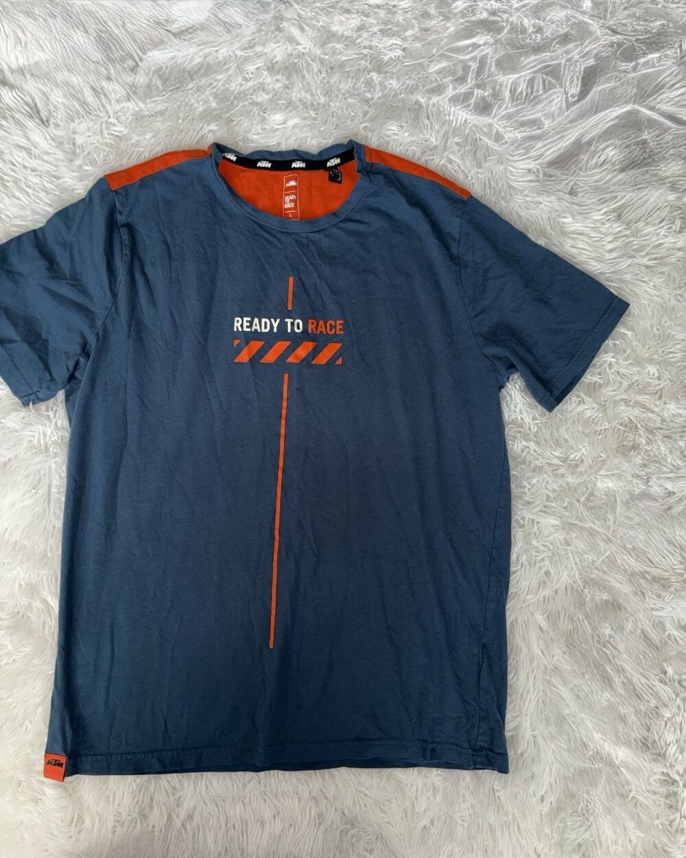 KTM “Ready To Race” L Classic Blue/orange Panel Tee. Grt. Shape & Quality